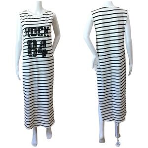 NEW Ces femme striped cotton  midi dress white black large